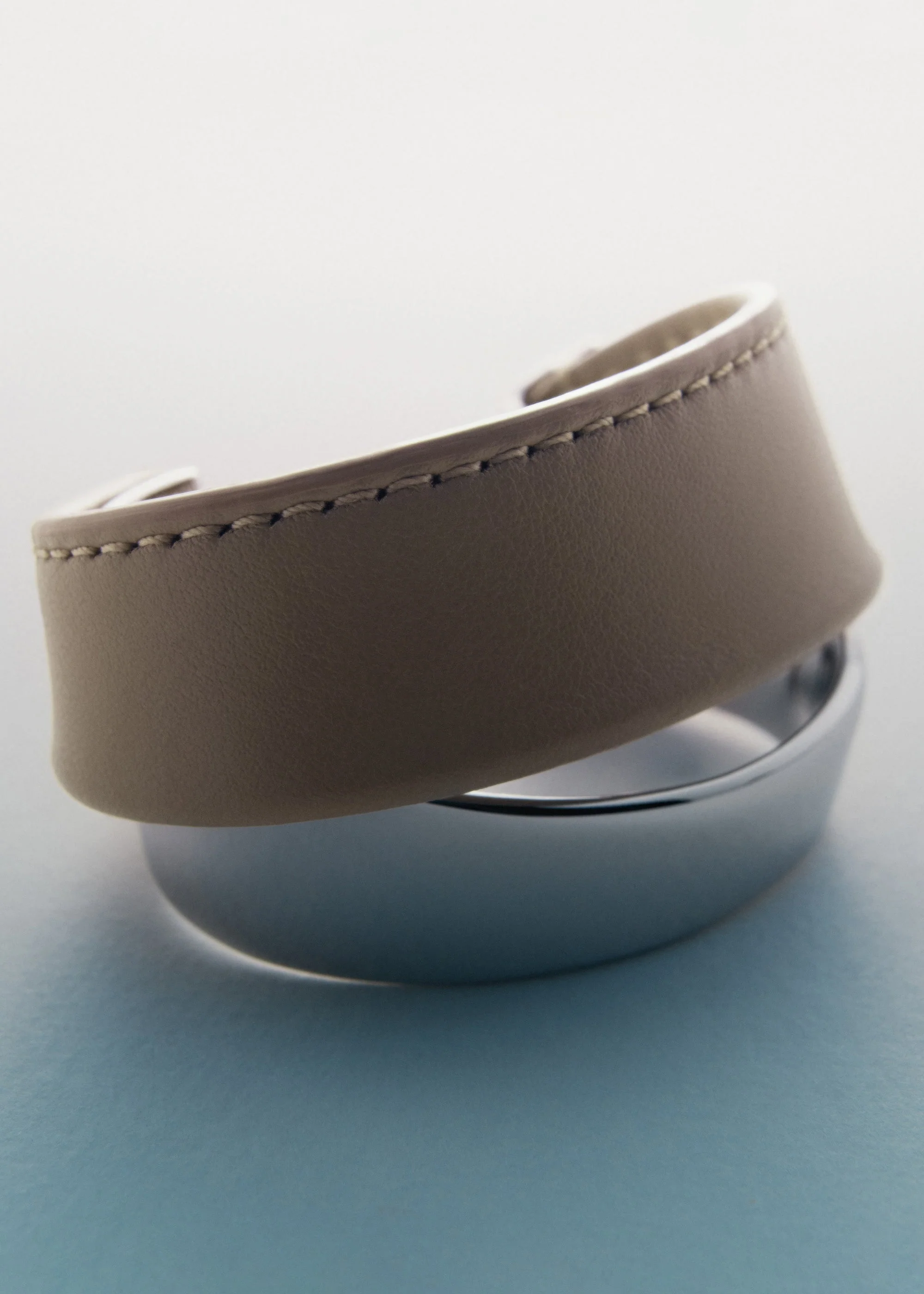 Ormé Cuff - Silver in rhodium with Taupe Leather - Image 4