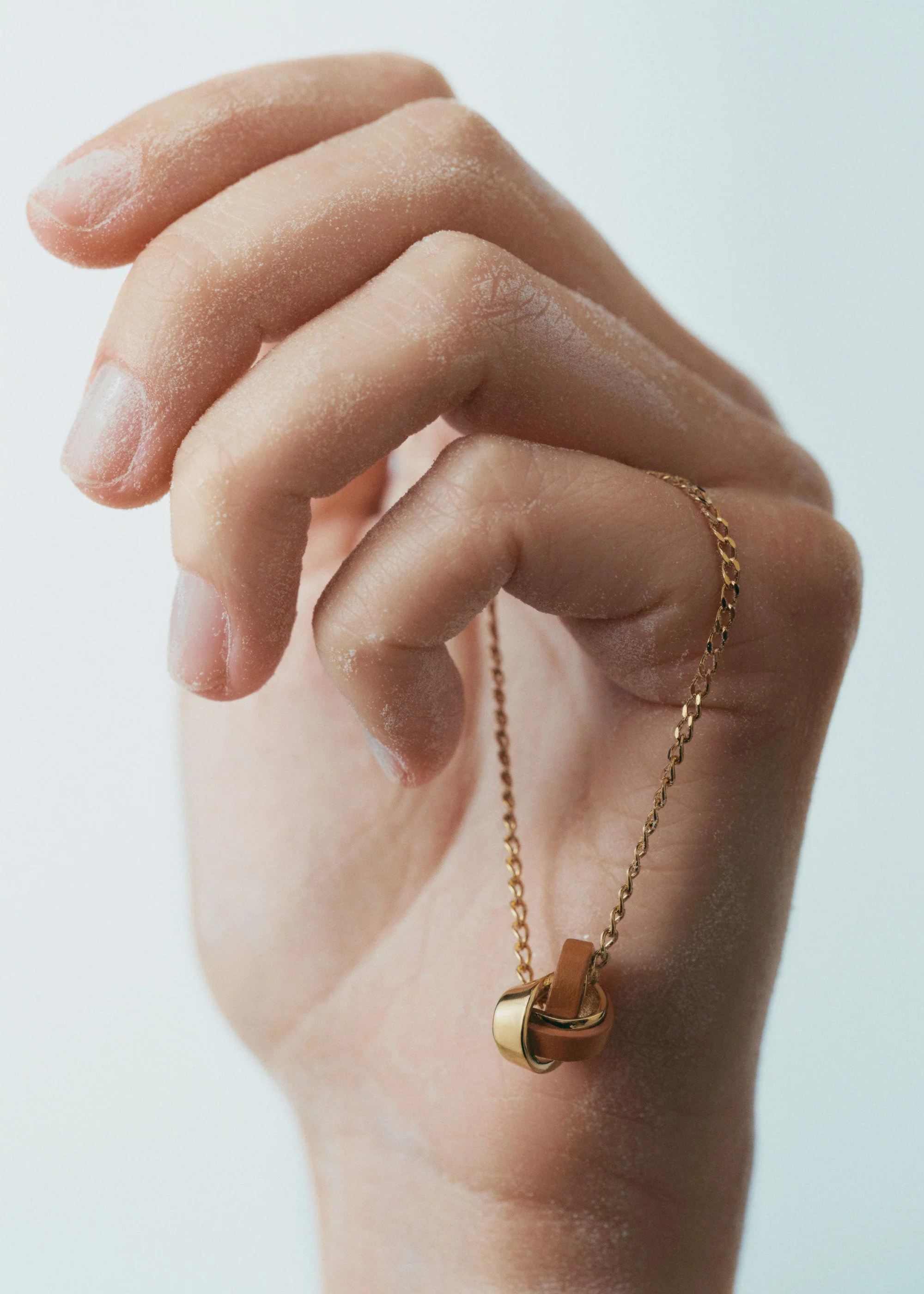 Ormé Necklace - Gold Gilded with Camel Leather - Image 5