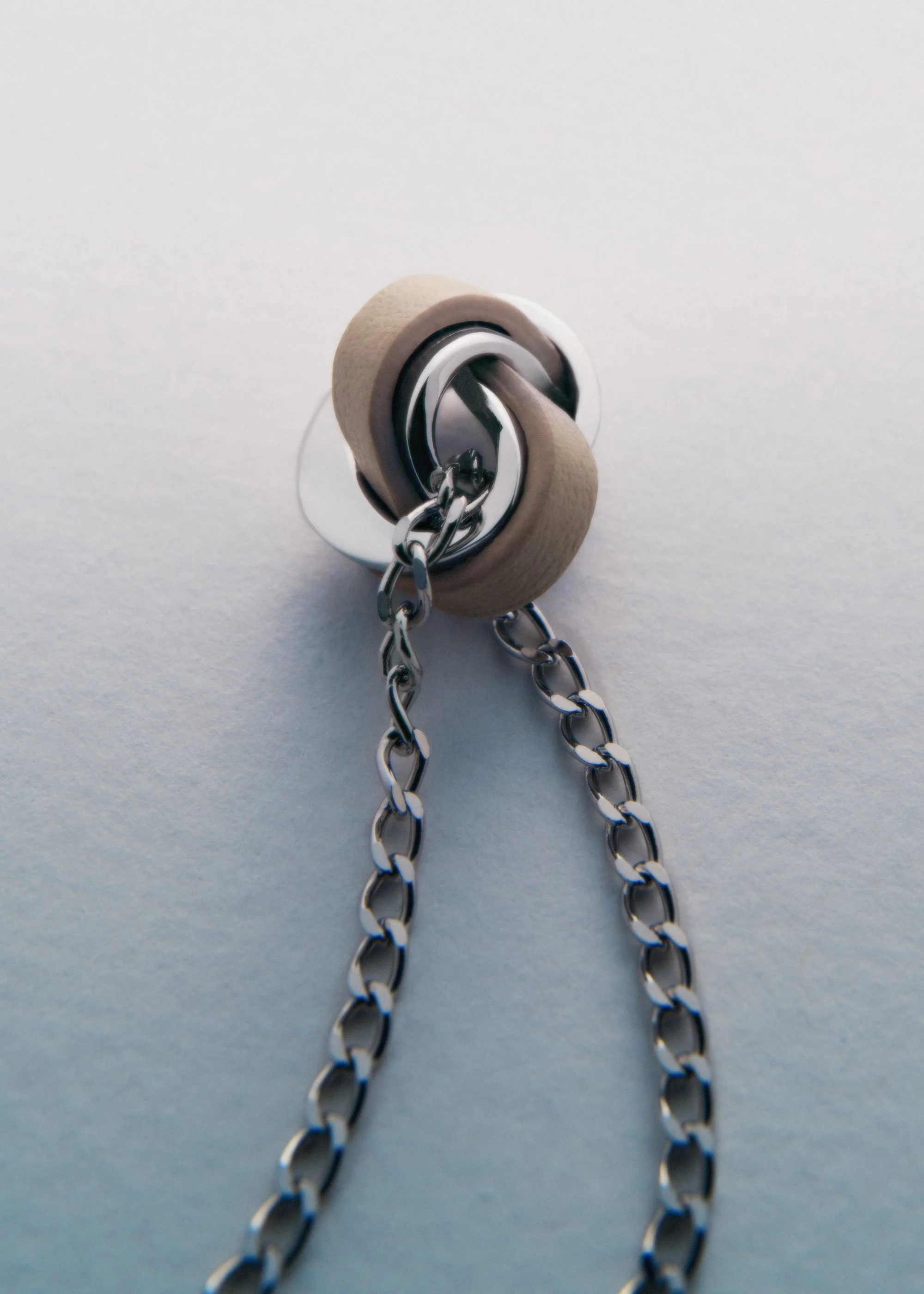 Ormé Necklace - Silver in rhodium with Taupe Leather - Image 3