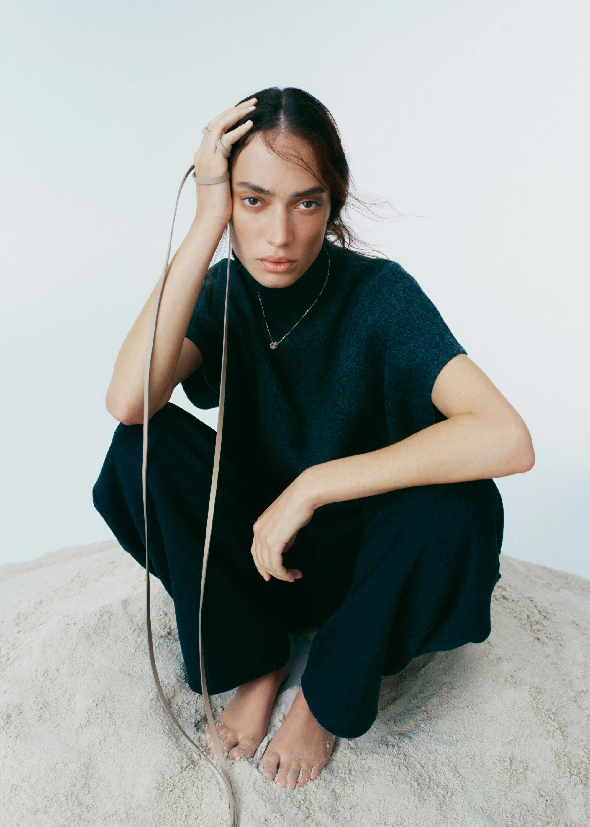 Ormé Necklace - Silver in rhodium with Taupe Leather - Image 4